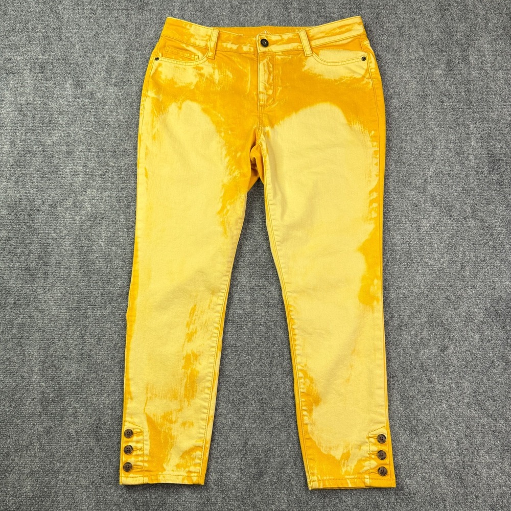St Johns Bay Jeans Womens Size 12 Skinny Custom Yellow OOAK Artwear Ankle Button